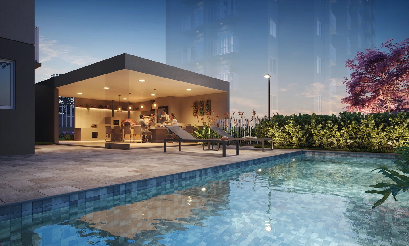 Casa de Campo do condomínio com piscina, jardim e espaço para encontros