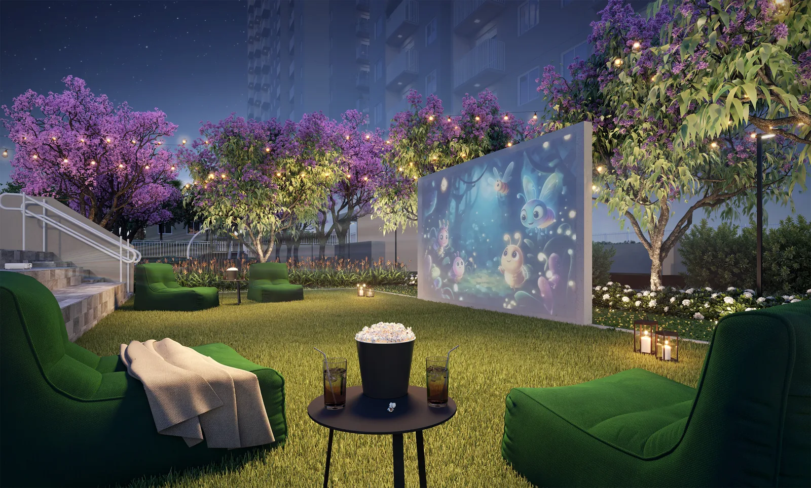 Cine garden — vista do jardim do Natuá — perspectiva ilustrada
