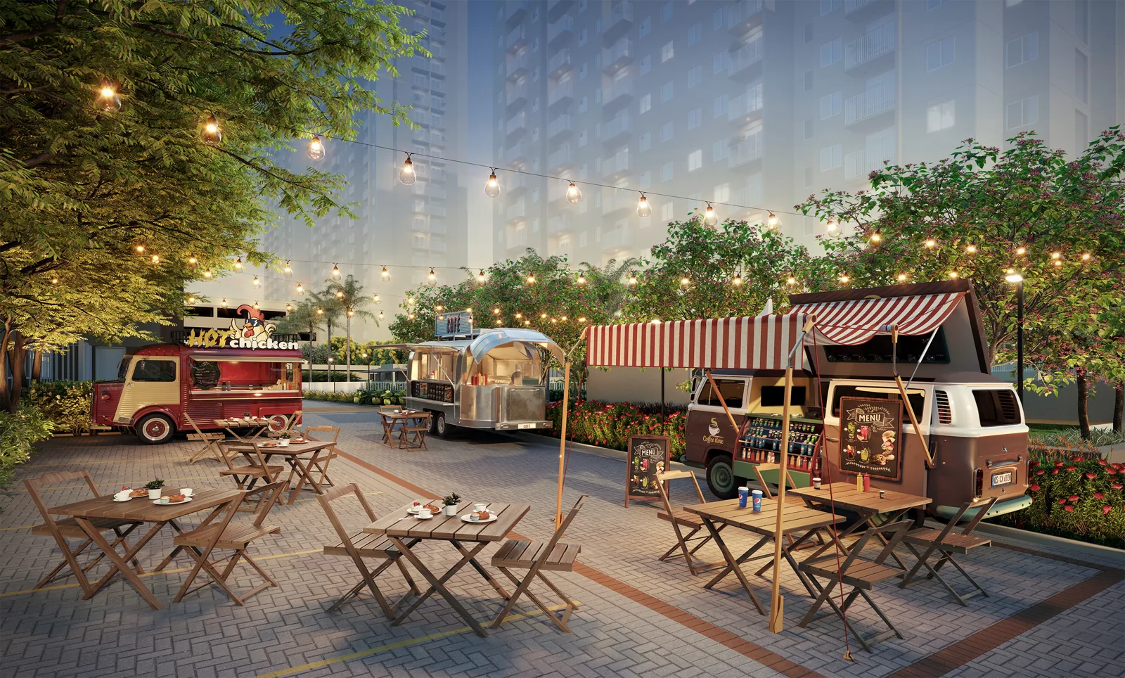 Área para food truck — outro ângulo do Natuá — perspectiva ilustrada