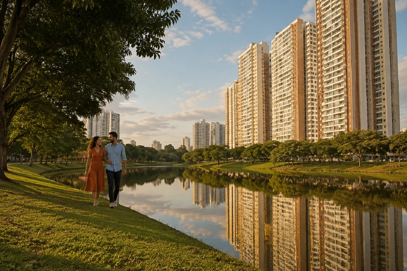 Representação ilustrativa do lago e da vegetação do Parque Cascavel